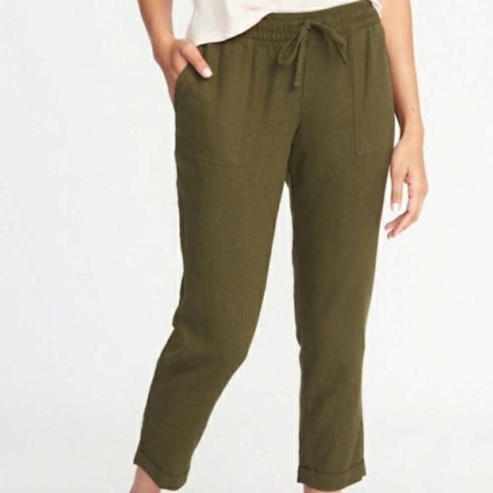 Linen Pants in Olive Green. Size XS. Old Navy